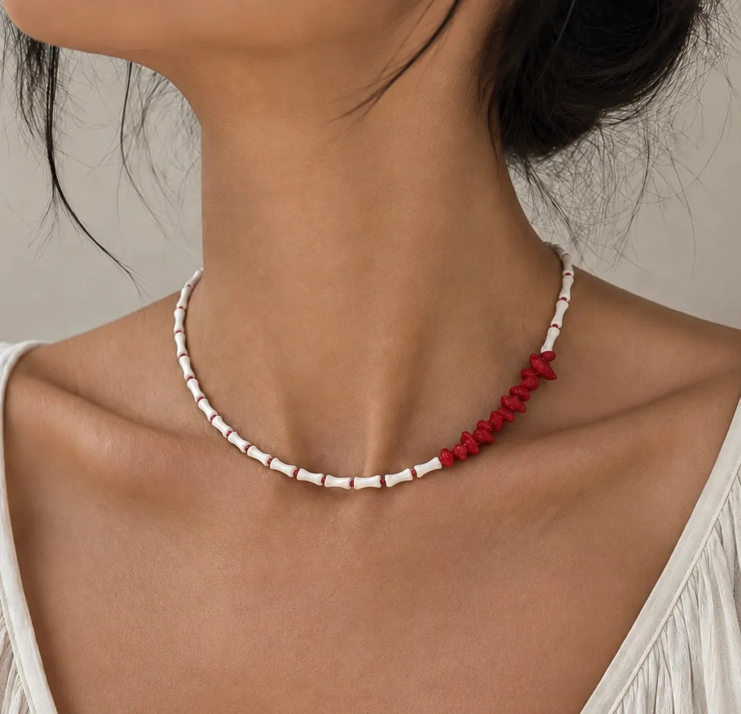 White agate and coral necklace thumbnail 2