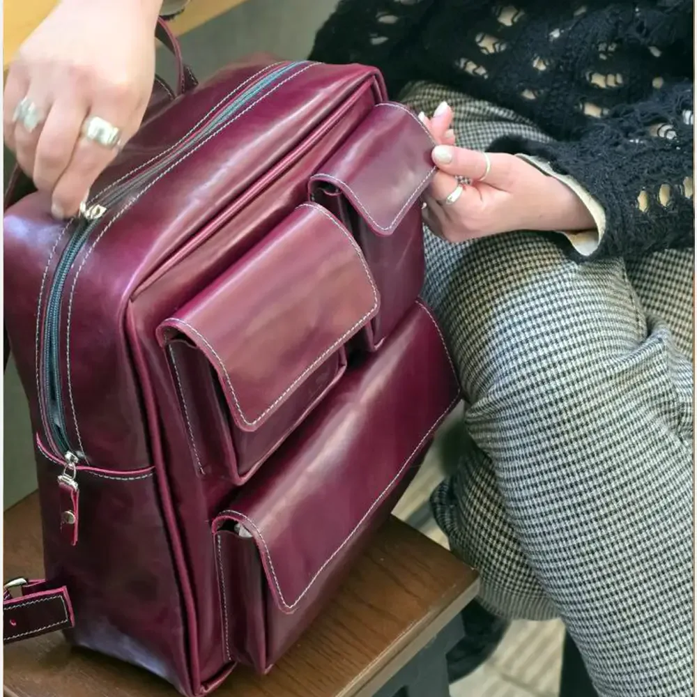 Natural leather backpack Raman model thumbnail 5